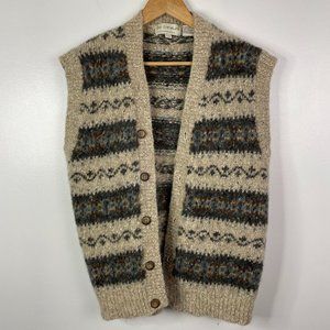 Vtg Leo Chevalier Sportswear 100% Wool Button Down Sweater Vest Chunky Knit L